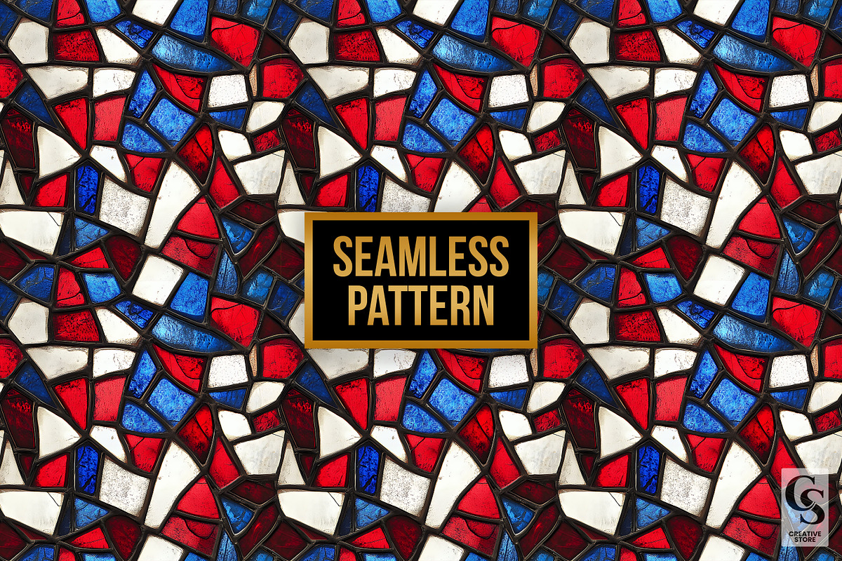 Red Blue Stained Glass Digital Paper, a Pattern Graphic by Creative Store (Photo 4 of 5)