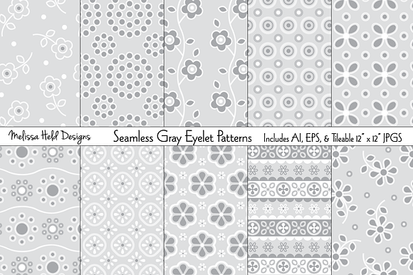 Seamless Gray Eyelet Patterns preview 8