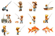 Little Fisherman Watercolor Clipart, an Illustration by Designworld (Thumbnail 2 of 5)