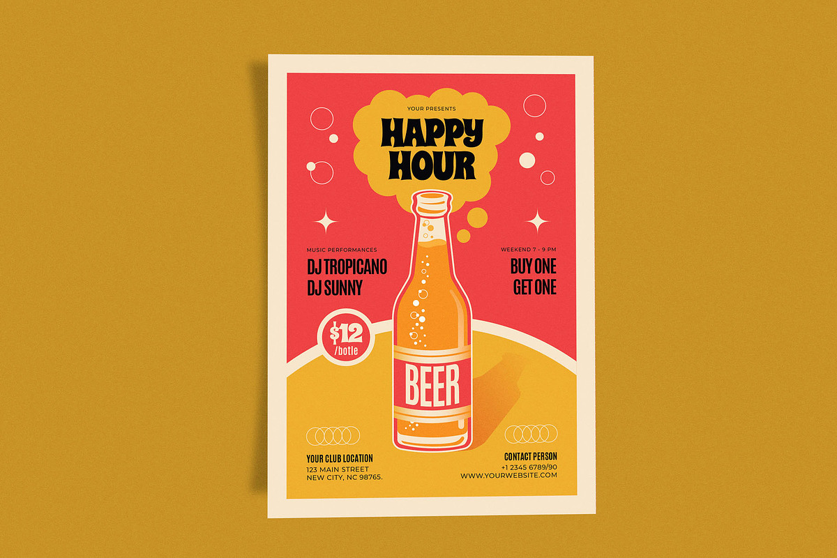 Classic Happy Hour Bottle Bubbles, a Flyer Template by Me55enjah Design (Photo 2 of 4)