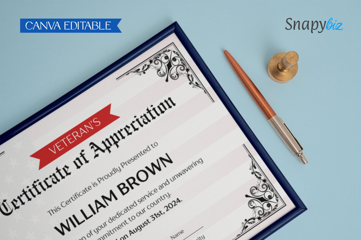 American Service Certificate Canva, a Card Template by Snapybiz (Photo 11 of 11)