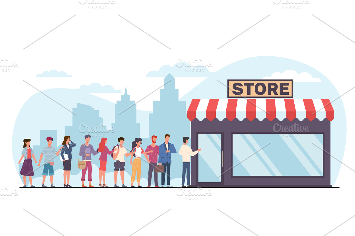 People stand in line in front of, a Person Illustration by YummyBuum