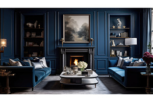 furniture navy blue living room ai, an Abstract Photo by pikepicture