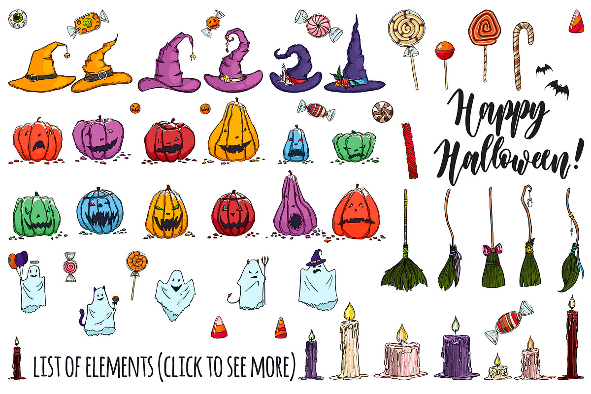 Halloween set, 55 vector items, an Illustration by rubinat (Photo 6 of 7)