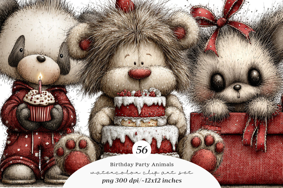 Quirky birthday party animals Png, an Illustration by SinaCreation (Photo 1 of 11)