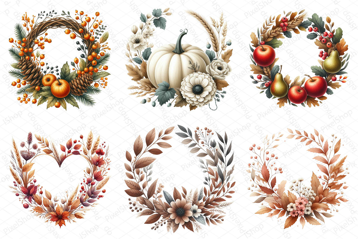 Watercolor Autumn Wreath Clipart Bun, an Illustration by DreamPrint404 (Photo 3 of 6)