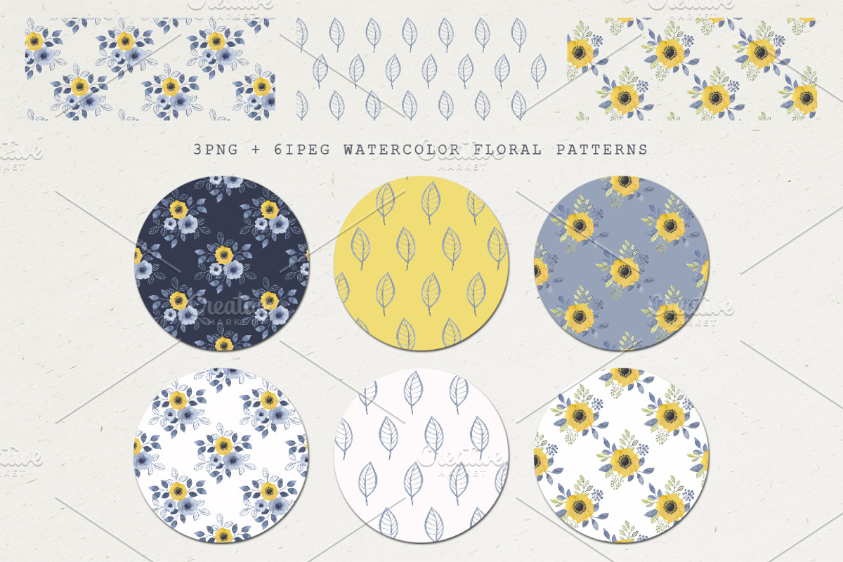 Watercolor set of yellow and indigo, an Illustration by BrushArtDesigns (Photo 4 of 6)