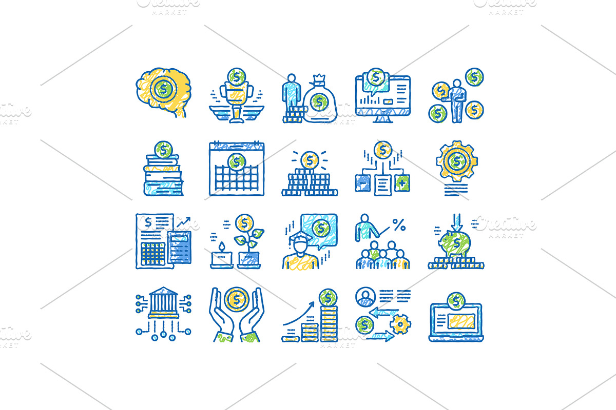 Financial Education set Icons hand, an Object Illustration by pikepicture