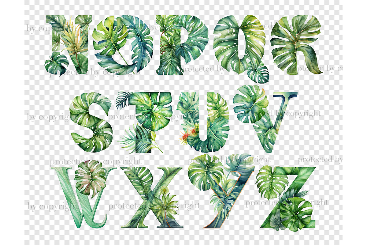 Monstera Alphabet Clipart, a Seasonal Illustration by GlamArtZhanna (Photo 5 of 5)