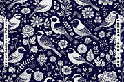 Indigo Folk Birds Seamless Vector, a Pattern Graphic by one-touch (Thumbnail 1 of 10)