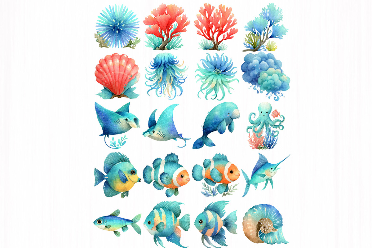 Sea Creature Clipart, an Illustration by DreamCafeArt (Photo 4 of 7)