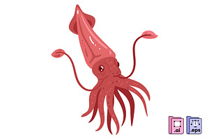 Giant Squid Vector Illustration, an Animal Illustration by MISS CHATZ