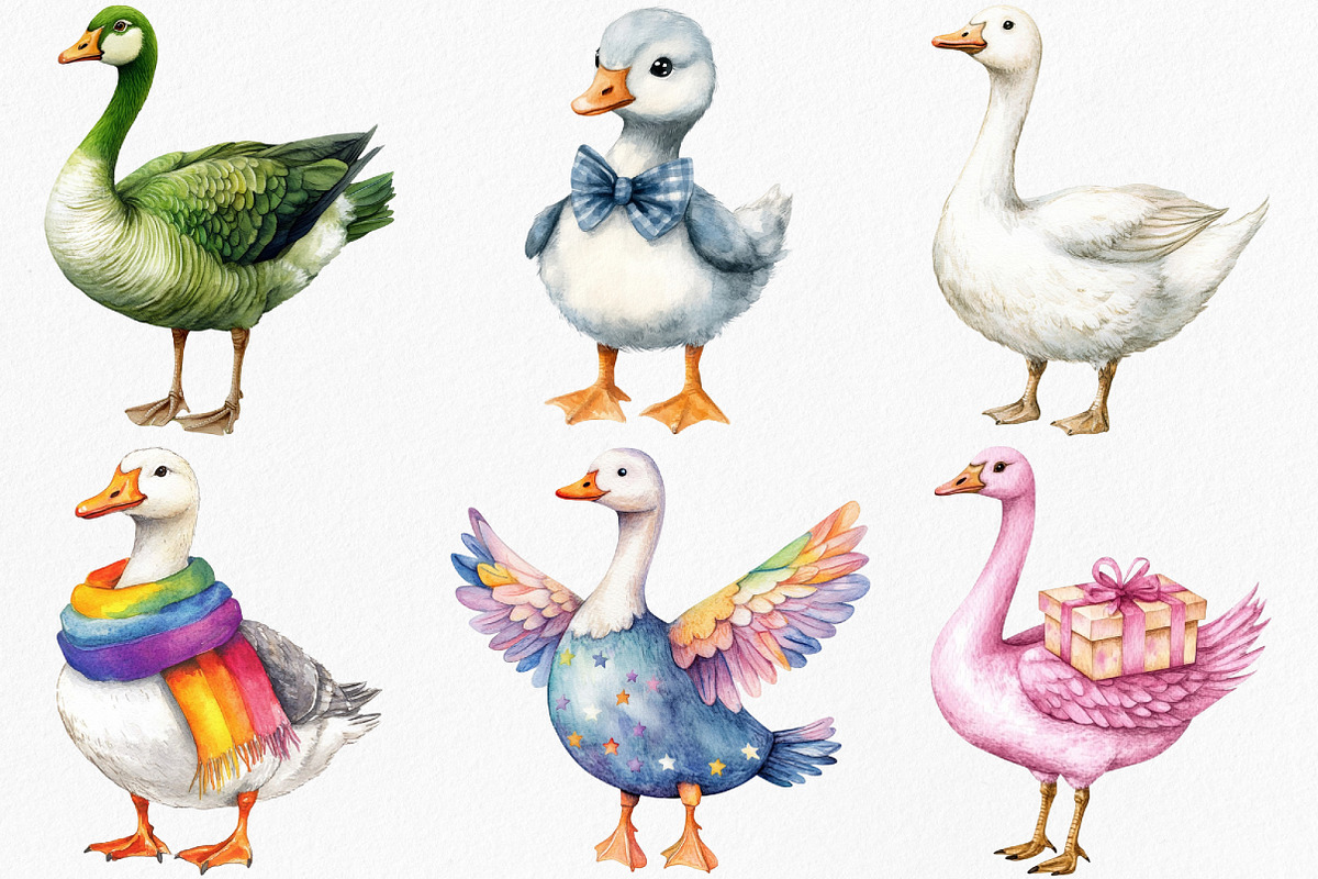 Watercolor Colorful Goose Clipart, an Illustration by Canvas Craft (Photo 3 of 7)