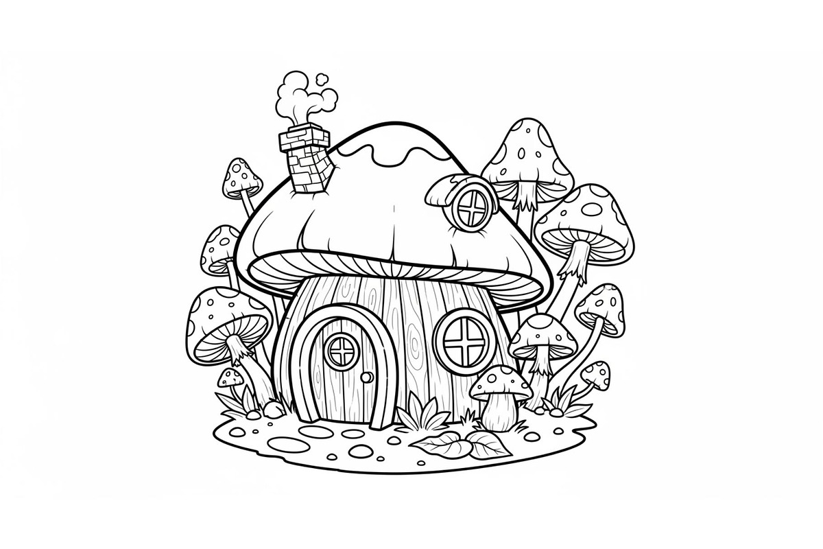 Whimsical Mushroom House Line Art bu, an Illustration by Designs_River (Photo 10 of 51)