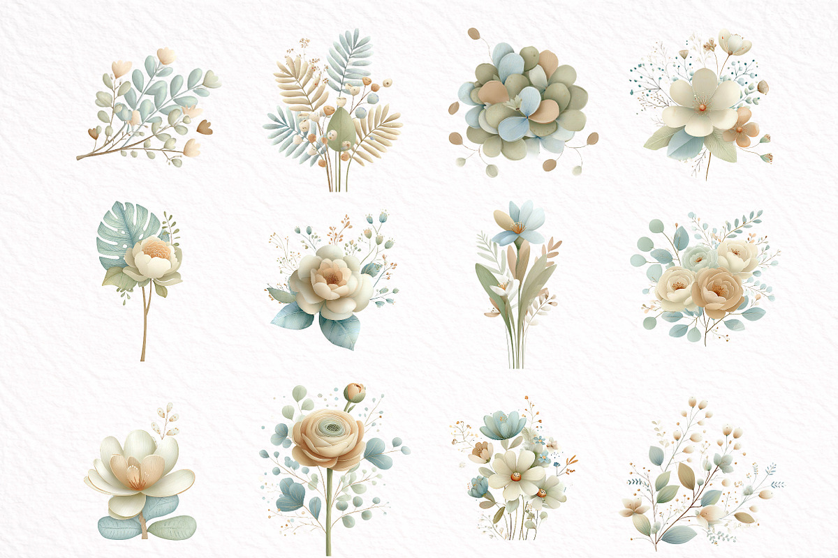 Blush and Blue Leaves Florals, an Illustration by DreamArtGraphic (Photo 2 of 8)