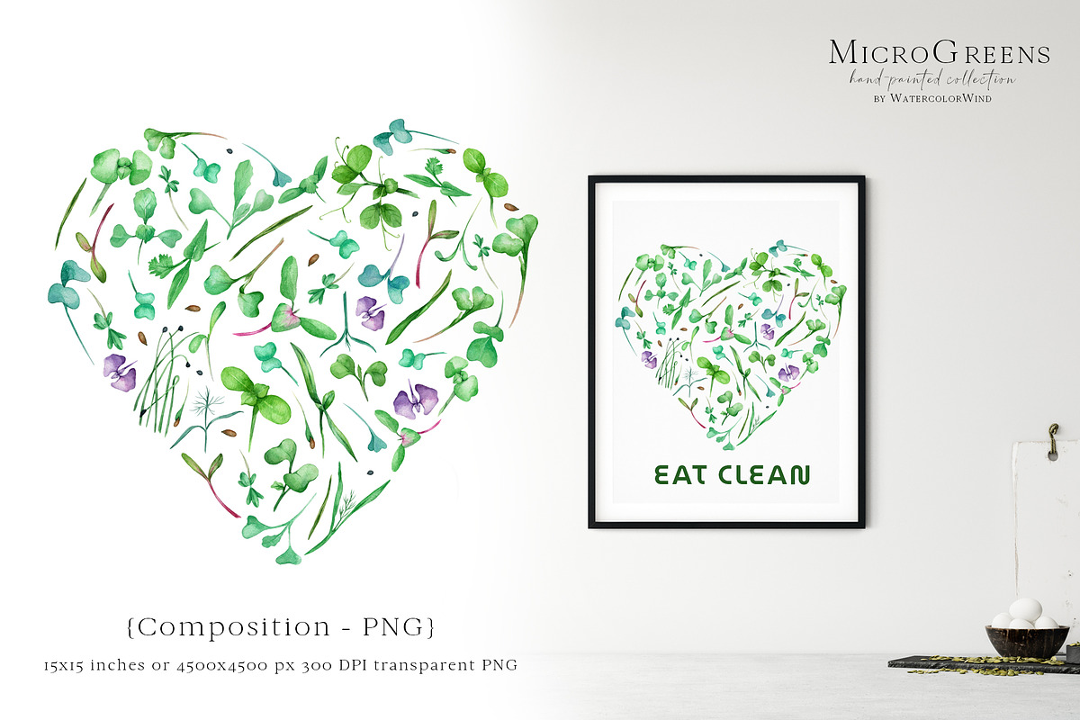 Microgreens sprouted seeds clipart, a Food Illustration by Ksenia Shmakova (Photo 5 of 8)