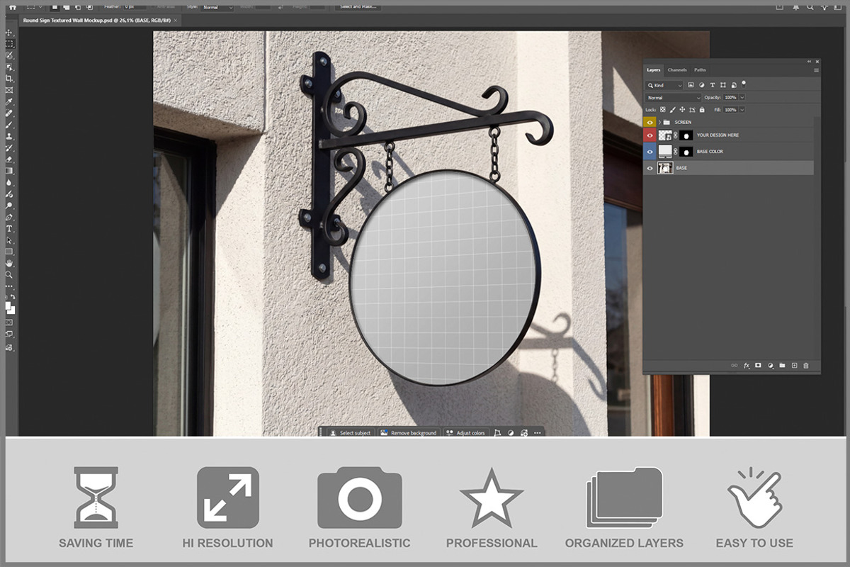 Round Sign Textured Wall PSD, a Product Mockup by Bruno's Shop (Photo 2 of 3)