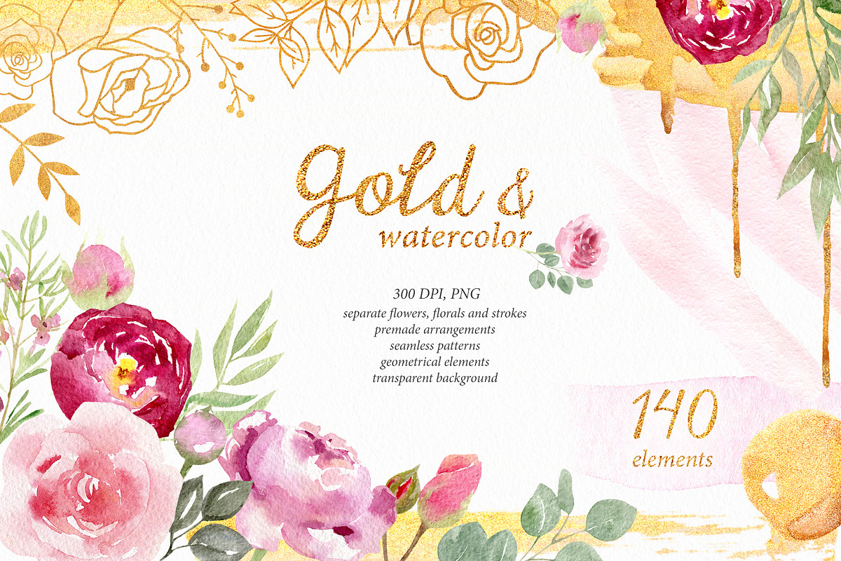 Gold & watercolor collection, a Texture Illustration by Elegantia (Photo 1 of 13)