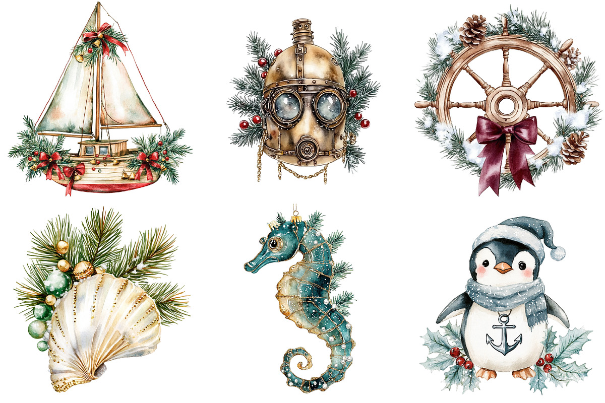 Merry Maritime Christmas Clipart, a Seasonal Illustration by CitraGraphics (Photo 3 of 9)