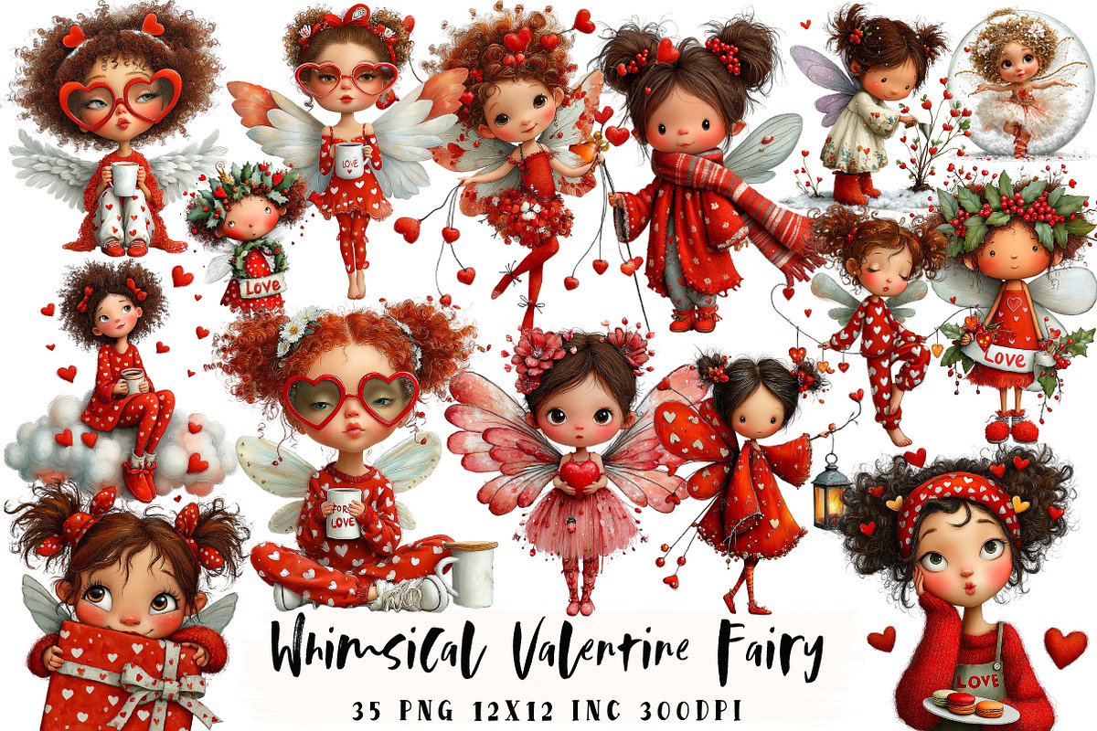 Whimsical Valentine Fairy Clipart, an Illustration by OK Design (Photo 1 of 6)