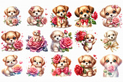 Valentine Puppy With Rose Clipart PN, an Illustration by Libby Wishes (Thumbnail 3 of 6)
