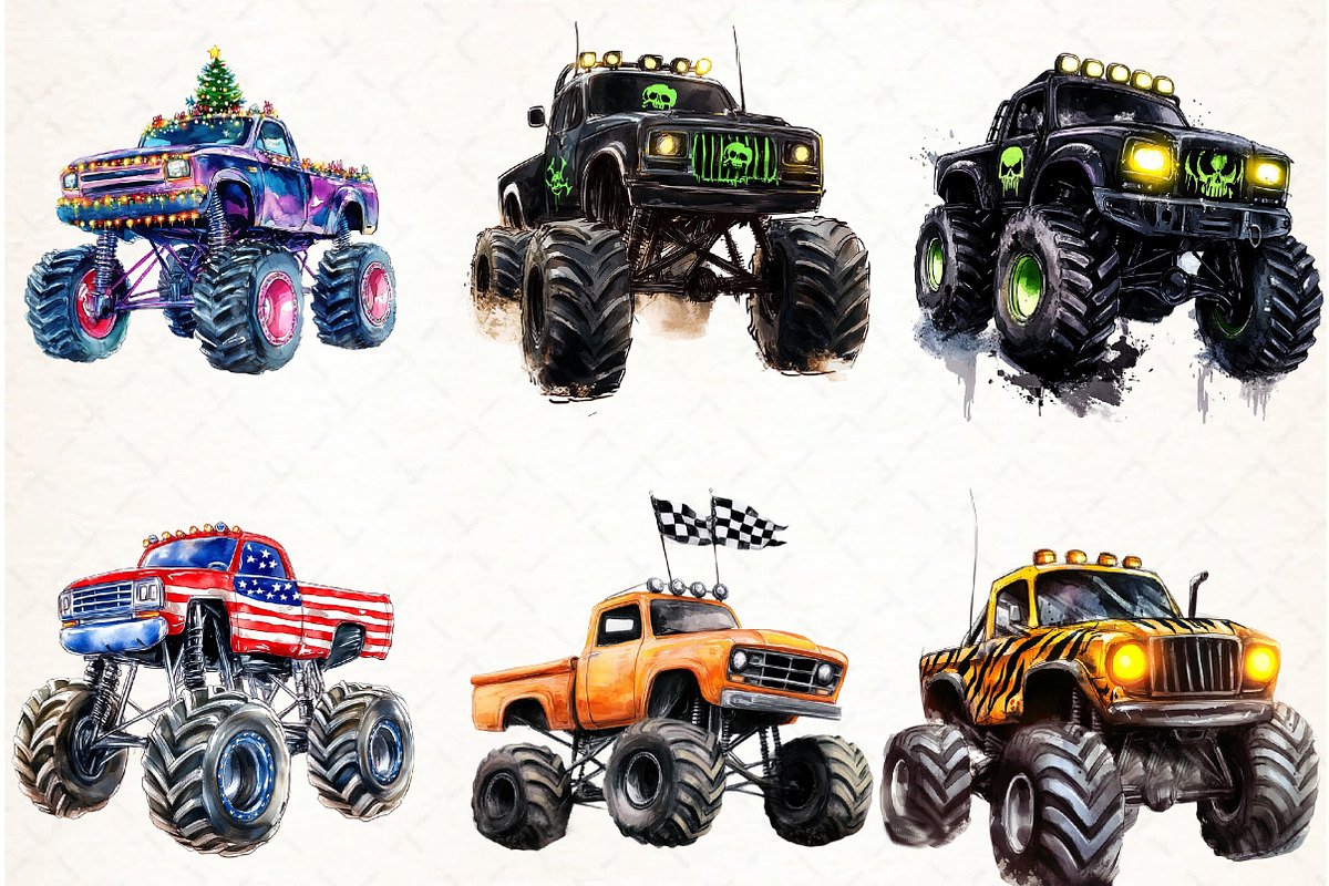 Monster Truck Watercolor Clipart, an Illustration by Watercolor design (Photo 3 of 4)