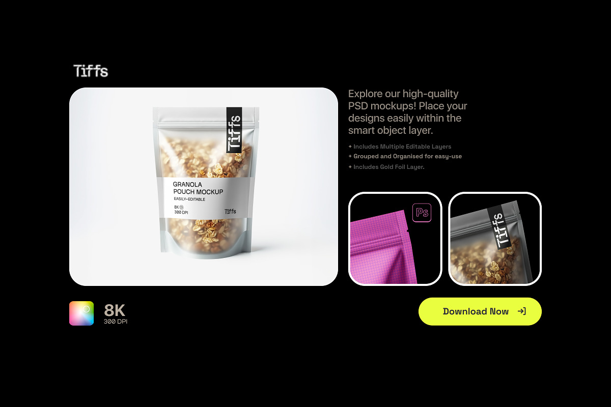 Transparent Granola Packaging Pouch, a Household Mockup by TIFFS (Photo 5 of 5)
