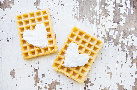 Very beautiful Belgian waffles on an old table., a Food & Drink Photo by Artsaba Family