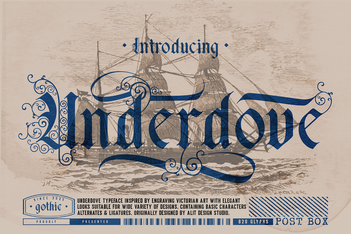 Underdove Typeface, a Blackletter Font by alit design, image size:1200x800
