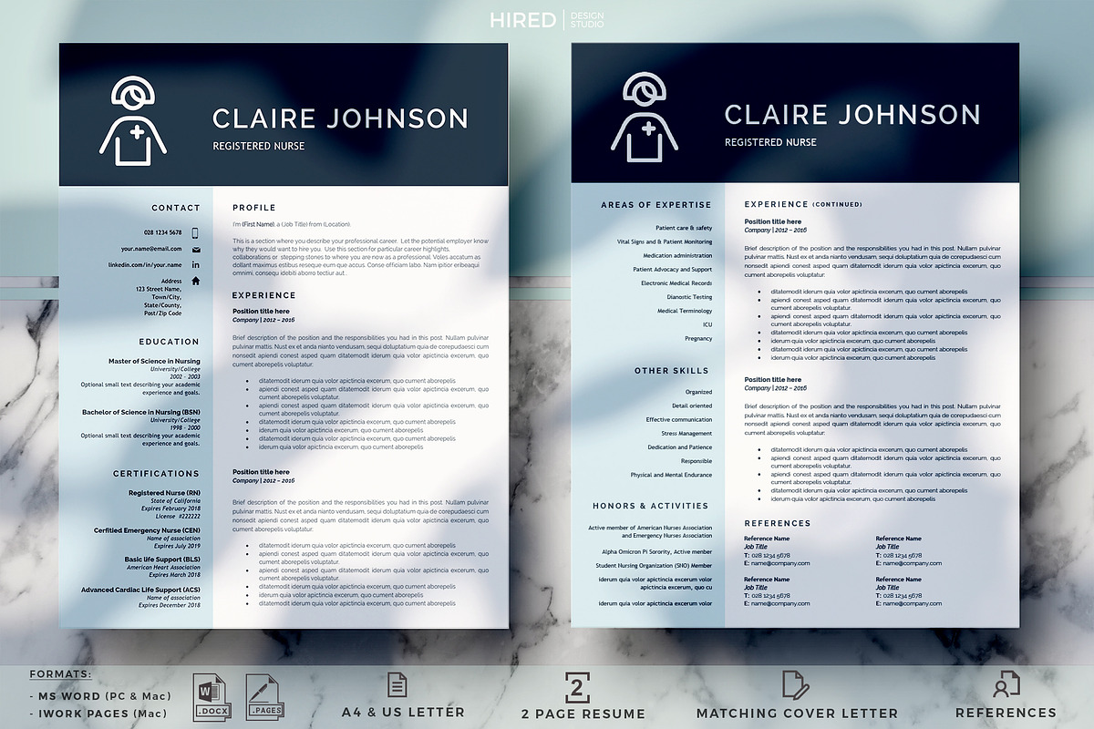 Nurse Resume Template | Nursing CV, a Resume Template by HIRED Design Studio (Photo 2 of 12)