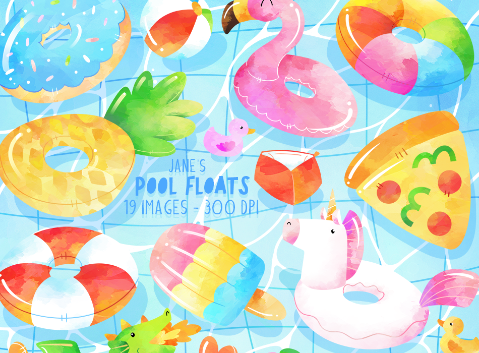 Watercolor Pool Floats Clipart, an Illustration by DigitalArtsi