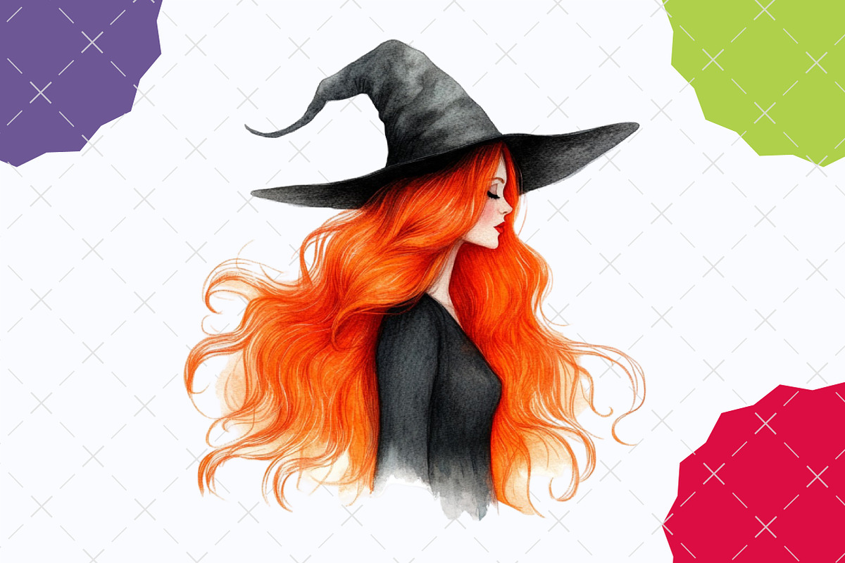 Pin up Witch Retro Halloween Clipart, an Illustration by designcity5 (Photo 4 of 5)