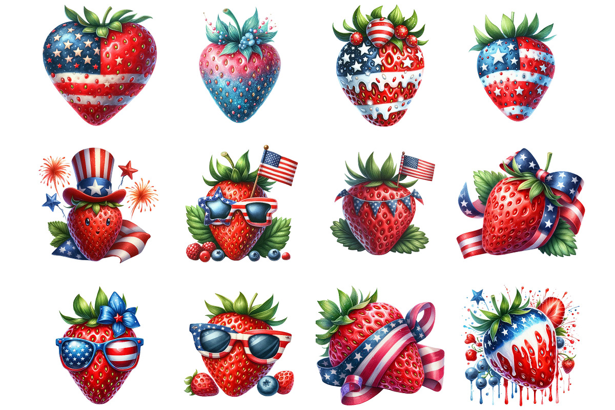 4th of July Strawberry Clipart, an Illustration by DreamArtGraphic (Photo 4 of 4)