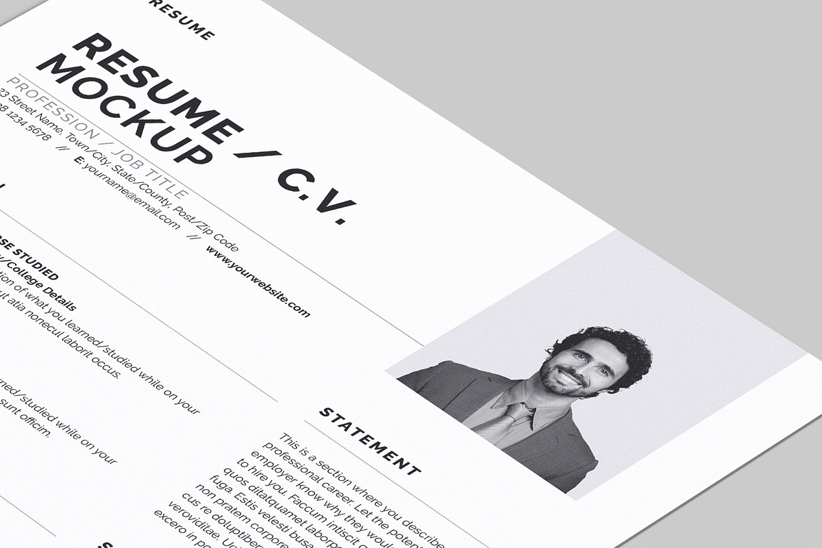 Resume - Curriculum Vitae Mockup, an Advertising Mockup by Illusiongraphic (Photo 17 of 22)