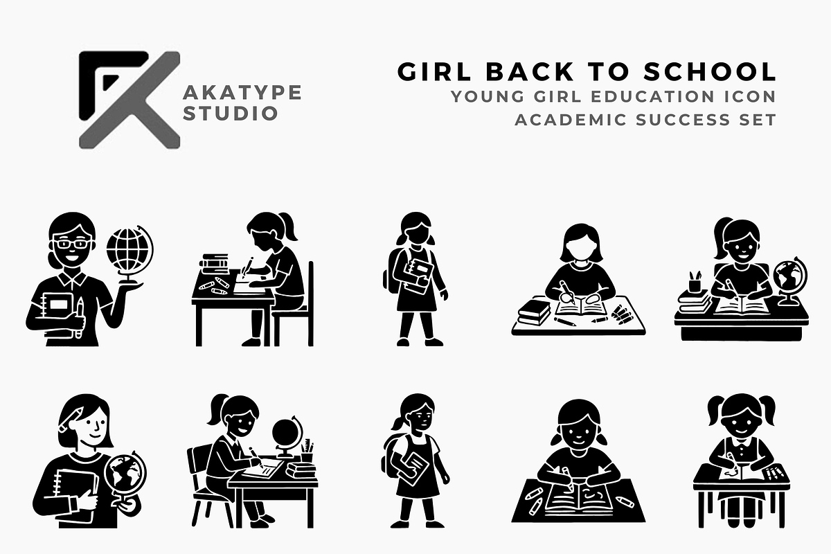 Young Girl Back to School Icon, a Solid Icon by Akatype Studio (Photo 1 of 3)
