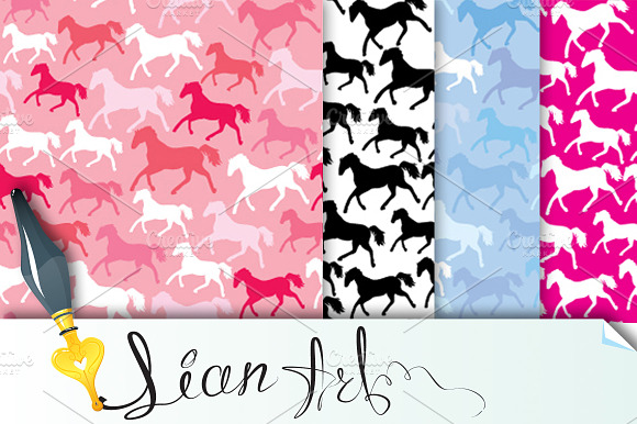 4 Seamless Patterns With Wild Horses