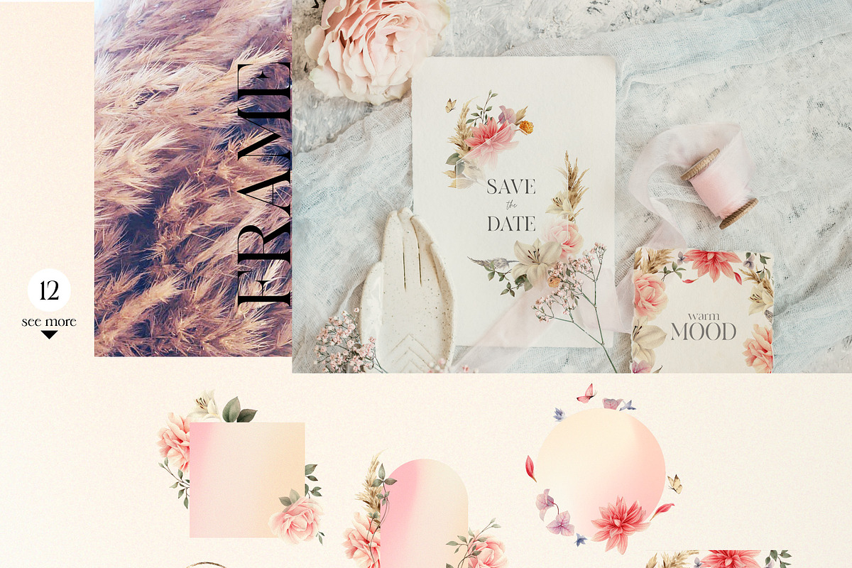 Watercolor Floral Bundle, a Texture Illustration by ollalya (Photo 6 of 112)