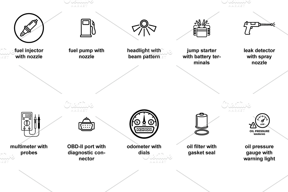 Automotive diagnostic tools Icon Set, an Outline Icon by Nurlan's shop (Photo 4 of 6)