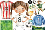 Watercolor Cute Soccer Clipart, a Sport Illustration by Design Scotch (Thumbnail 1 of 9)