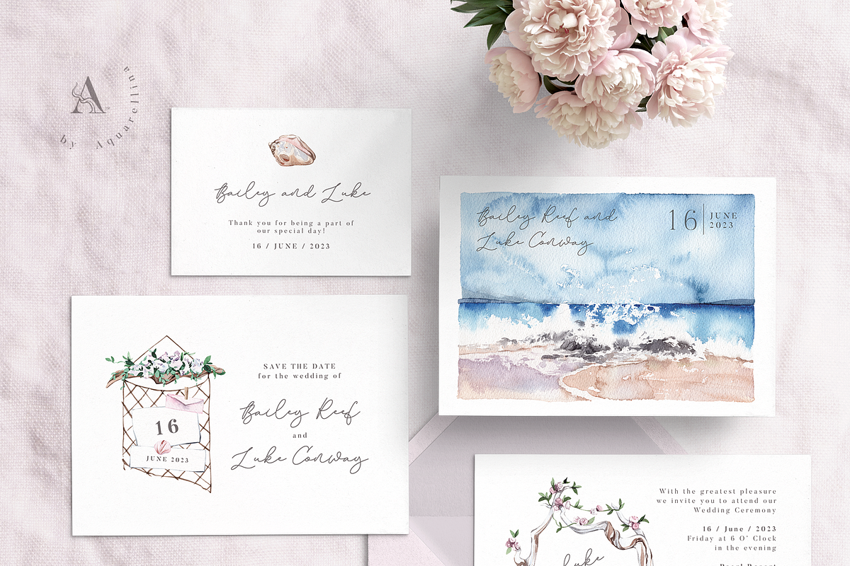 Nautical Wedding Invitations BUNDLE, an Invitation Template by Aquarellina (Photo 3 of 21)