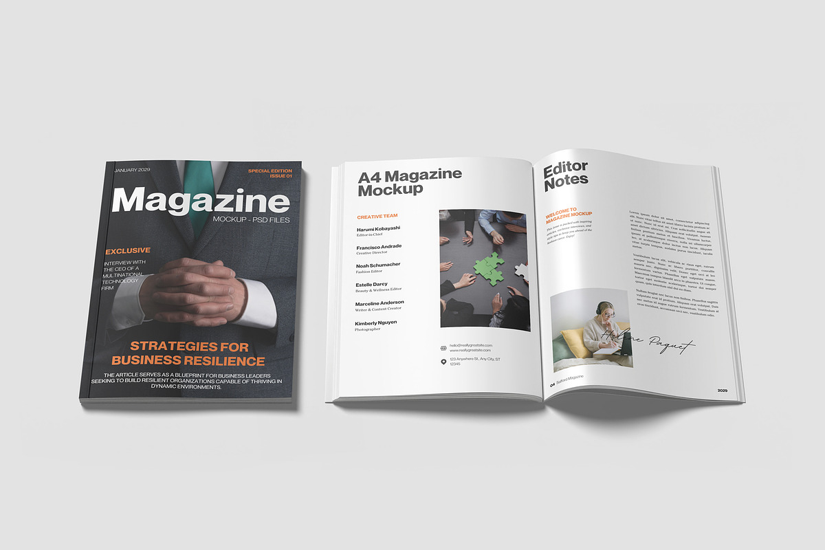 A4 Magazine Mockup Kit, a Books & Magazine Mockup by graphiccrew (Photo 10 of 16)