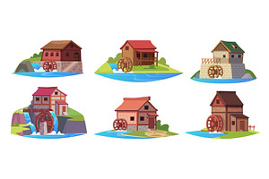 Wooden mill. Old style building with, an Illustration by Onyx
