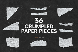 36 White Ripped Crumpled Old Papers