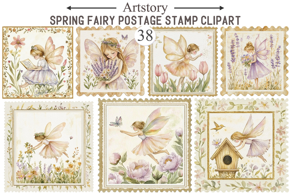 Whimsical Spring Fairy Postage Stamp, an Illustration by designcity5 (Photo 1 of 5)