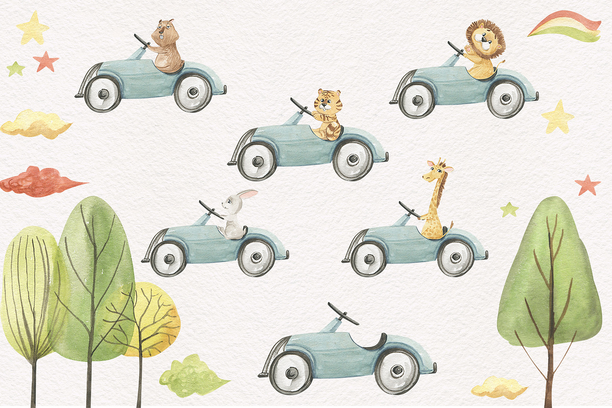 Animals in the car, an Illustration by Love Watercolor Store (Photo 9 of 15)