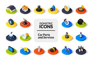 Isometric icons - Car Parts, Service