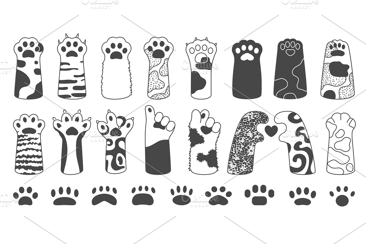 Cute animal paw line doodle, an Animal Illustration by Lemberg Vector