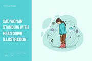 Sad Woman Standing with Head Down, a Person Illustration by Partikusi Design (Thumbnail 1 of 3)