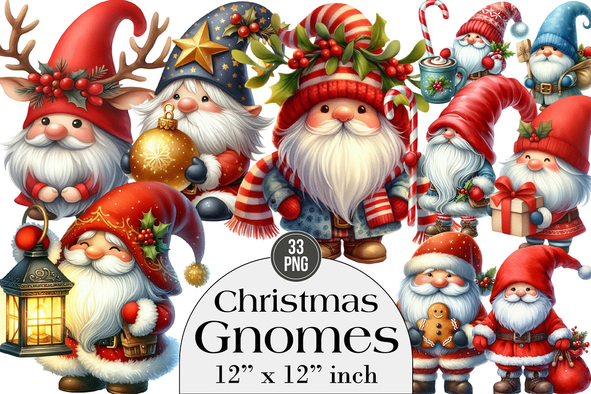 Christmas Gnomes Clipart, an Illustration by DreamArtGraphic (Photo 1 of 4)
