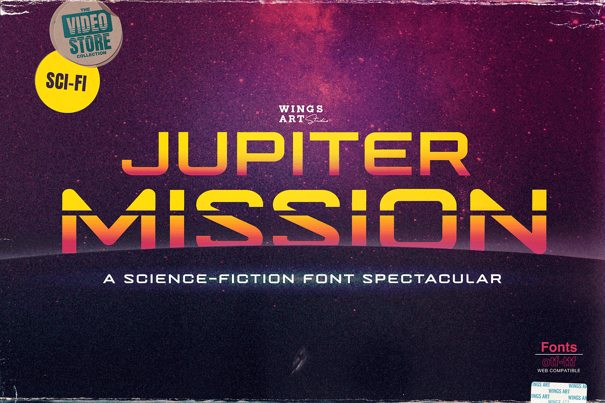 Jupiter Mission: A Retro Sci-Fi Font, a Handwritten Font by Wingsart Studio (Photo 1 of 13)